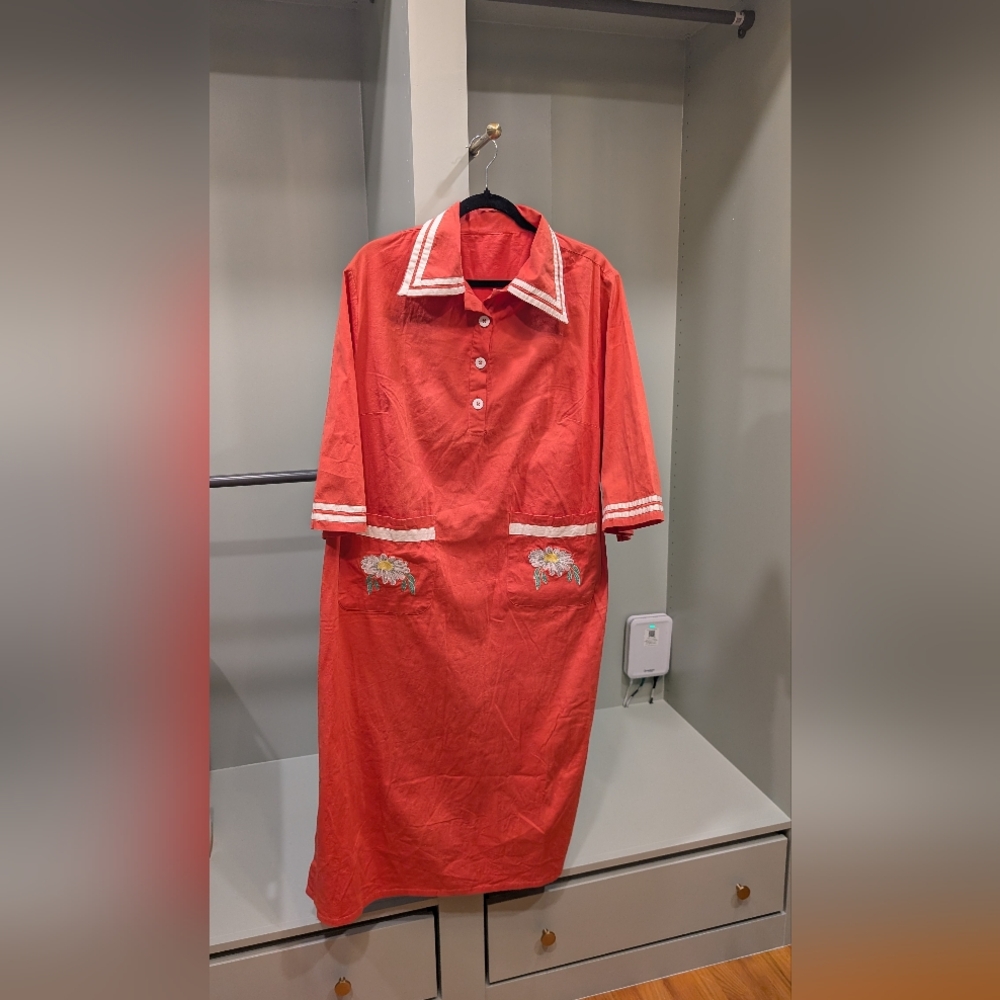 Fanm Mon Red Dress with Embroidered Details